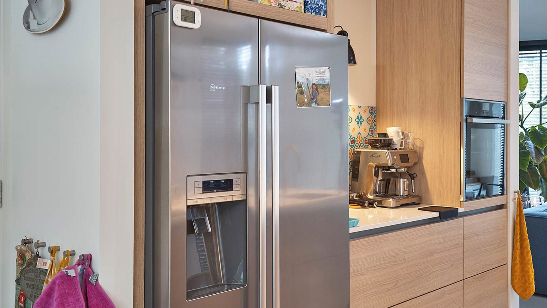 Houten keuken met eiland Alkmaar, Amerikaanse koelkast