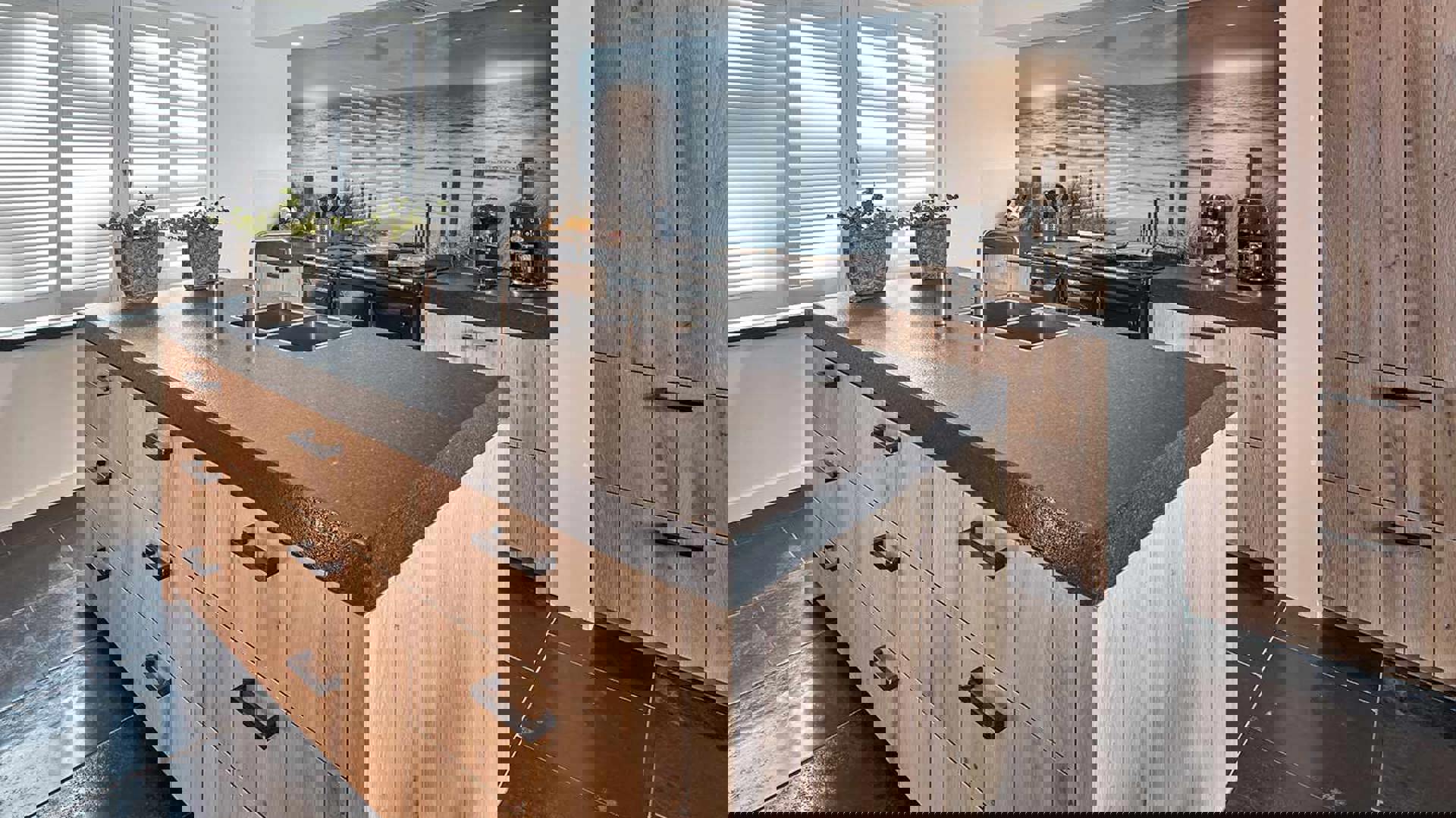 Houten keuken met eiland Goes, werkblad graniet