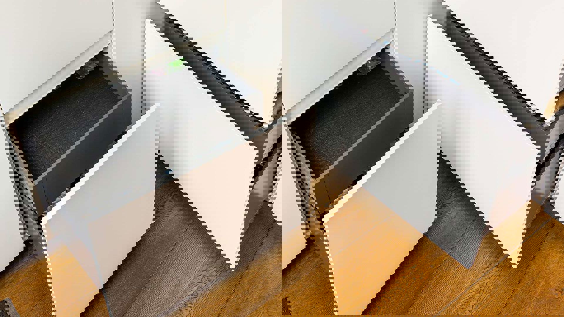 Witte hoekkeuken Zwolle, antislipmat in lade