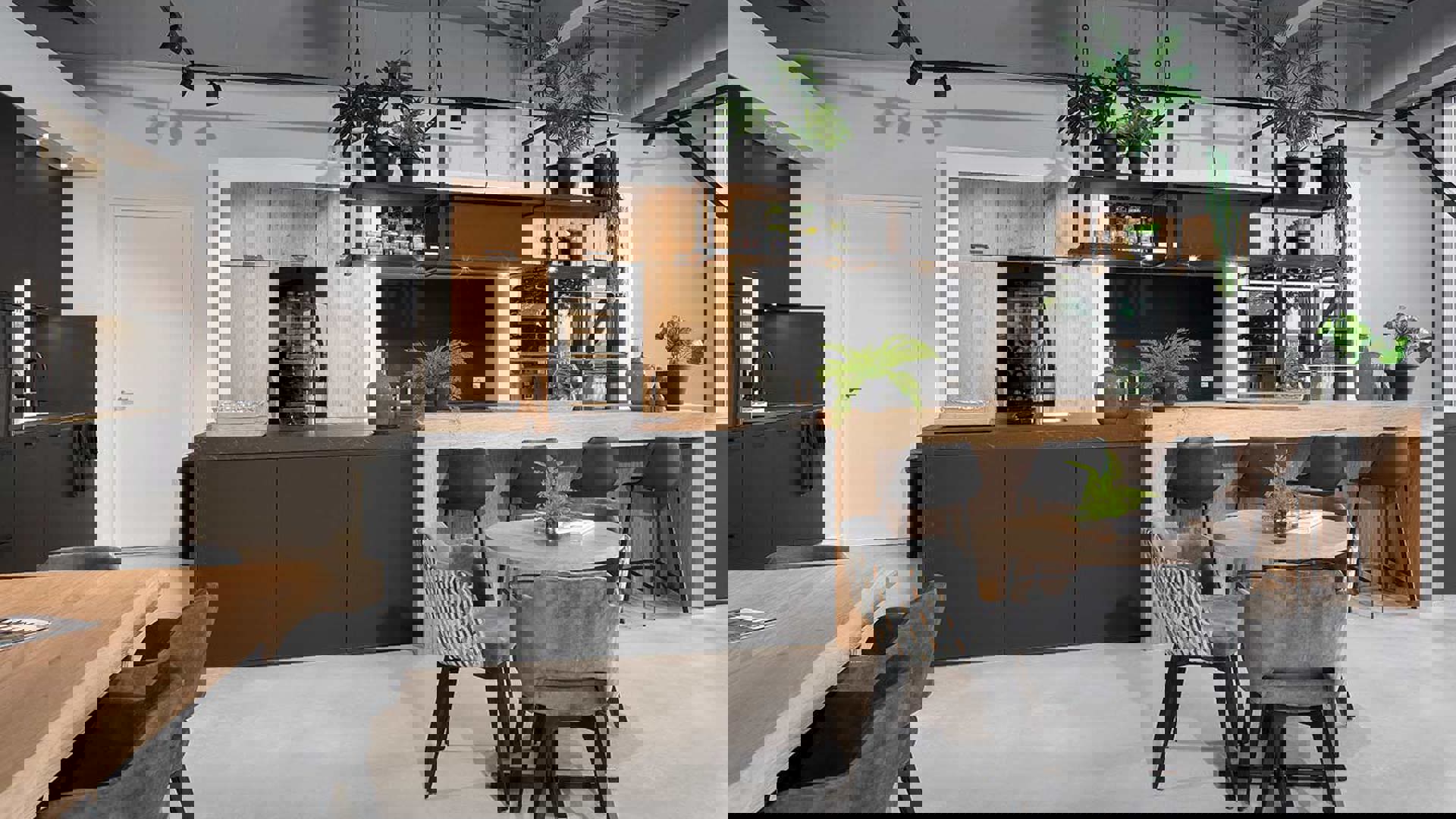 Luxe design keuken, antraciet en hout