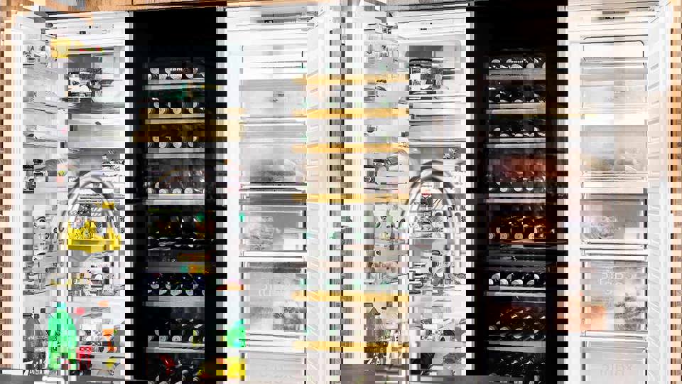 Moderne luxe keuken, koelkast en vriezer