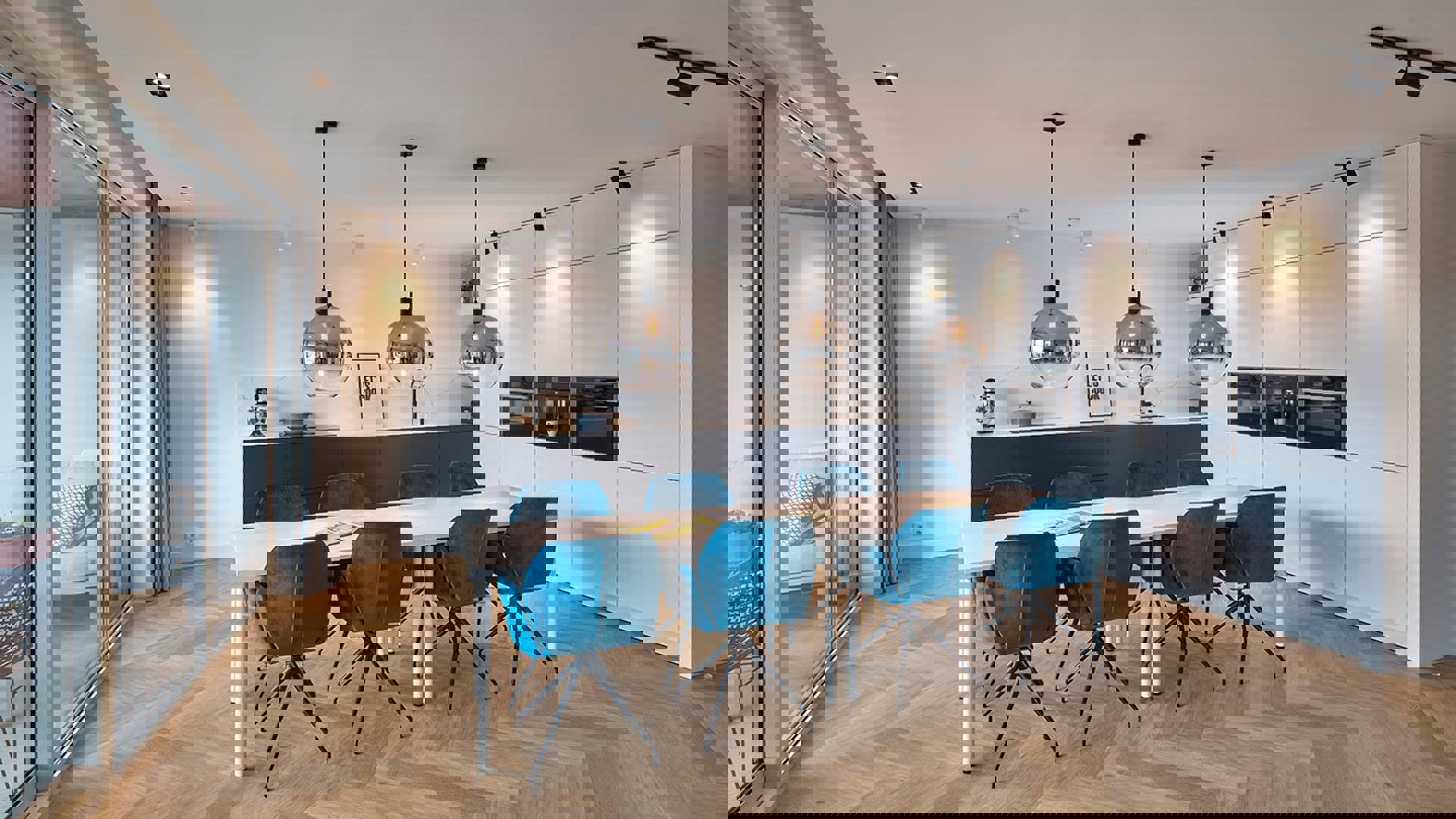 Moderne hoekkeuken Amsterdam, zwart en wit