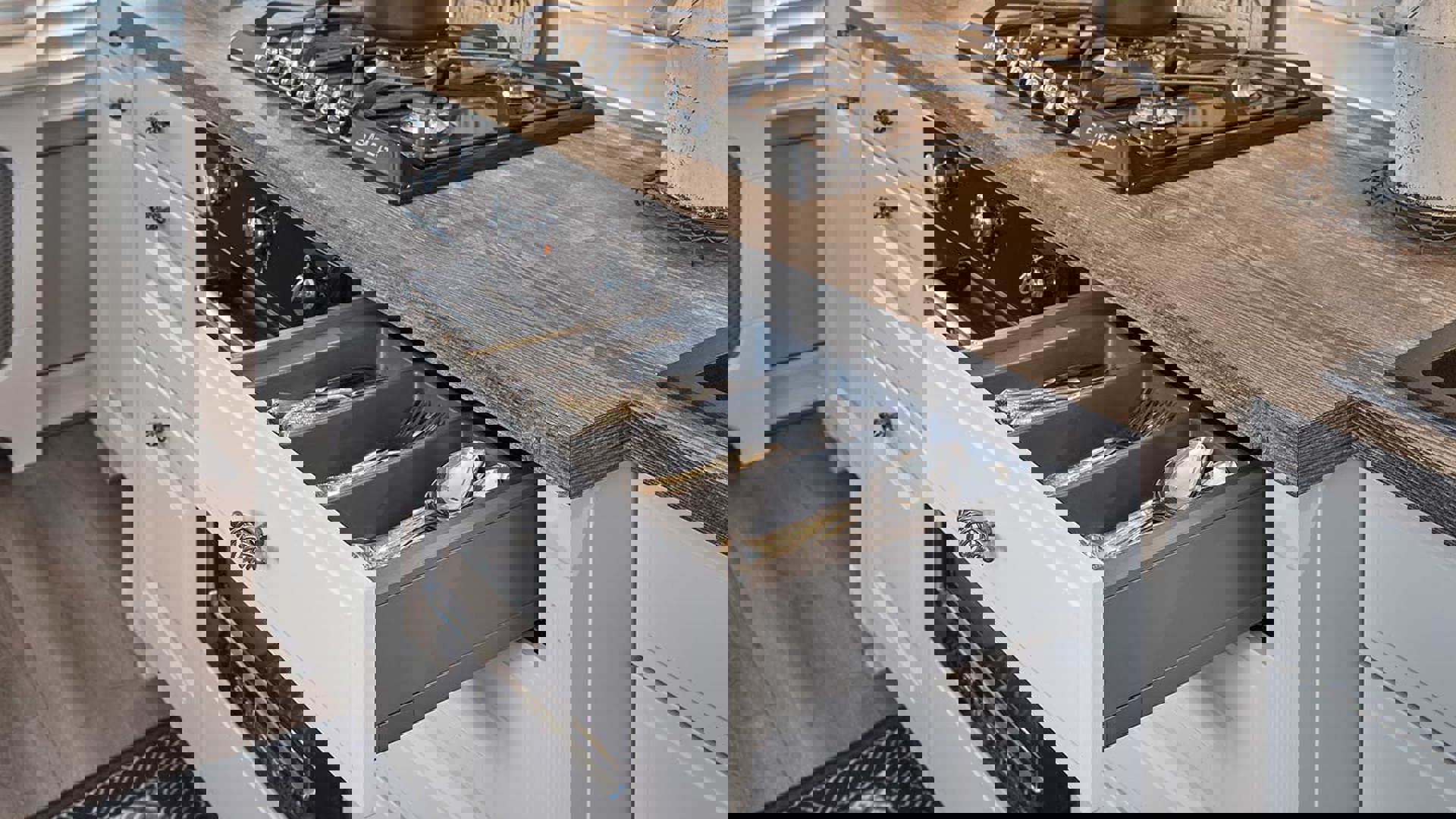 Rechte landelijke keuken Amstelveen, besteklade