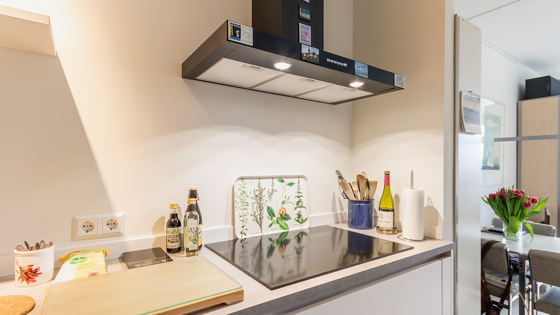 Inductie kookplaat met aparte afzuigkap van boven